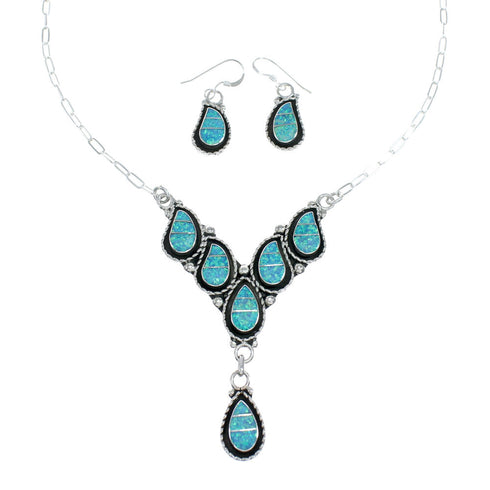 Zuni Sterling Silver & Opal Inlay Necklace Set SN20303